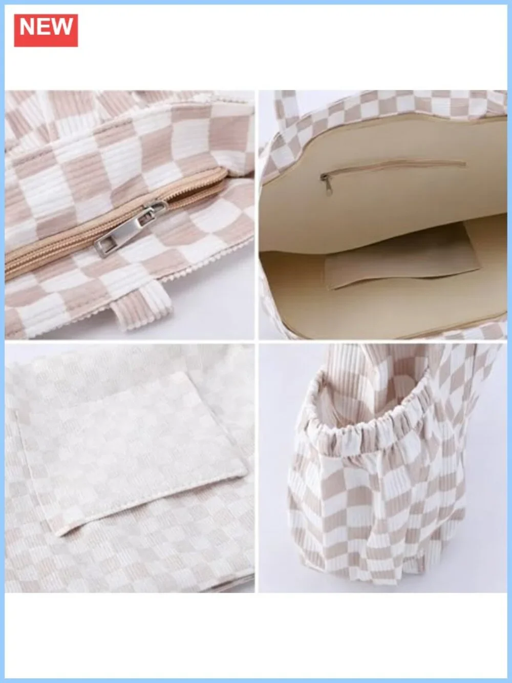 Women's Corduroy Tote Bag Multi-Pocket Shoulder Work Bag Laptop Holder